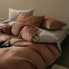 Nuevo juego de cuatro piezas de algodón cepillado engrosado para otoño e invierno, juego de tres piezas cálido de algodón puro bicolor de color liso para ropa de cama de dormitorio de estudiante