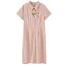 Roupas Femininas Plus Size Tencel Estilo Leve Maduro Lenço de Seda Vestido com Lapela 2026 Chegada Nova de Verão Vestido Longo Acinturado 244598