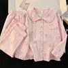 Pijama de primavera y otoño para mujer, de manga larga y pantalón largo, cuello de muñeca lindo, estilo princesa petite, para niñas, conjunto de ropa para el hogar para dormitorio de estudiantes