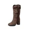 Botas com franjas em estilo europeu e americano, bico redondo, salto grosso, botas femininas de cano médio, modelo outono e inverno, comércio exterior transfronteiriço, tamanho grande A02