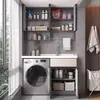 Combinación de gabinete integrado para balcón de lavadora de aluminio grueso tipo panal todo de aluminio, fregadero de lavandería con tabla de lavar y lavabo