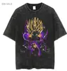 Tamanho Europeu Transfronteiriço Camiseta Masculina de Manga Curta Lavada Vintage Desenho Animado Anime Estilo Dark High Street Europeu e Americano Camiseta Curta Masculina