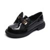 Mocassins de Sola Grossa Weiwei Girl 600-32 Sapatos de Couro Pequenos Retrô Femininos de Primavera e Outono Sapatos de Sola Macia com Laço Preto