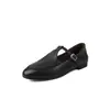 Zapatos Mary Jane en Forma de T de Cuero Genuino para Mujer, Nuevo Estilo Otoño, Zapatos Planos Redondos Completamente de Cuero, Zapatos Planos Retro para Mujer 40