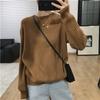 Camisa Base de Punto para Mujer Estilo Coreano Otoño e Invierno 2025 Ajuste Holgado Estilo Perezoso Cubre-Todo Cuello Redondo Suéter de Punto Color Sólido para Mujer