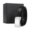 Cinturón de Acero Inoxidable para Hombre con Hebilla Automática, Estilo Oficina de Gama Alta, Negro con Patrón de Búfalo Capa Superior, Venta al por Mayor desde Fabricante