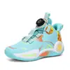 Sapatos de basquete infantis mais vendidos de fábrica, calçados casuais respiráveis para exterior, fivela rotativa, couro com mola, antiderrapante, Sapatos Esportivos