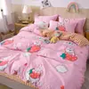 Conjunto de Roupa de Cama Lavável à Máquina de Quatro Peças Presente Atacado Capa de Colcha de Algodão com Aloe Vera Conjunto de Três ou Quatro Peças para Cama de Solteiro em Dormitório Estudantil
