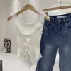 Linda Camisola de Renda para Mulheres no Início da Primavera, Combinada com um Blazer, Camada Base de Tricô, Estilo Curto, Top Hot Girl