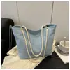 Bolsa de Ombro de Corda de Tecido de Nylon Xadrez Simples e Moderna de Verão de Grande Capacidade Estilo Coreano para Mulheres