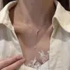 Collar de acero de titanio con colgante de gota de agua de circón brillante de moda para mujer, diseño único, exquisito accesorio de cadena para la clavícula