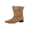 2025 Nuevas Botas Vaqueras Casuales de Otoño e Invierno Estilo Británico Modernas Versátiles Simples Tacón Grueso sin Cordones Botines