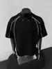 Camiseta de Manga Corta Desconstruida Jaming Line para Hombre Verano Nuevo Estilo Americano High Street Camiseta de Peso Pesado Holgada Casual Top de Media Manga