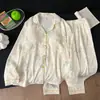 Pijama de Algodão Nuvem Feminino Primavera e Outono com Bojo Conjunto Completo Calça de Manga Longa Solto Doce Floral Roupa de Casa