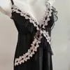 Pijama de Seda de Hielo para Mujer, Verano Negro Conjunto de Camisón con Tirantes Solubles en Agua, Estilo Sexy Delgado, Ropa de Casa para Niñas, Puro y Sexy