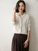 Nuevo Estilo Otoño e Invierno Cardigan de Cachemira con Cordones y Cuello Redondo de Lana Peinada para Mujer, Suéter Cardigan de Lana Holgado, Ceñido y Versátil