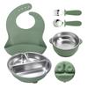 Talheres de Silicone e Aço Inoxidável 304 para Crianças Prato de Jantar Destaque Tigela Suplementar Babador Antiqueda Kit de Alimentação Amazon