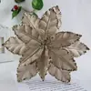 Decoraciones navideñas, flores artificiales con borde brillante, flores navideñas en colores rosa, rojo, amarillo, verde y champán, flores artificiales montadas en tallo