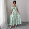 Vestido Feminino Floral Estilo Francês com Mangas Bufantes e Decote em V - Novo Lançamento 2026 - Transfronteiriço