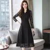 Nuevo vestido de otoño elegante de encaje, corte ajustado, color liso, manga larga, talla grande para madres