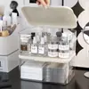 Caja de Almacenamiento de Cosméticos de Escritorio, Organización de Tocador, Artículos de Aseo Domésticos, Caja de Almacenamiento de Mascarillas Transparente de Gran Capacidad con Tapa