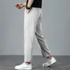 Calça masculina cropped de linho Tencel, fina de verão, reta, solta, casual, calça de 9 pontos, calça versátil 8 pontos masculina 2026
