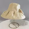 Chapéu de Pescador Casual de Aba Larga com Laço Novo Estilo para Mulheres no Verão, à Prova de Vento, Respirável, Proteção Solar e UV