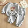 Set de Niña de Venta Caliente Primavera/Otoño 2026 con Lazo Conjunto de Pants de Manga Larga Dulce Casual de Dos Piezas para Bebés
