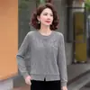Cardigã de Tricô de Manga Longa de Outono para Mulheres de Meia-Idade e Idosas, Emagrecedor, Moda para Mães, Camada de Base Elegante