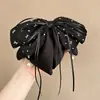 Grampo de Garra para Rabo de Cavalo com Laço de Fita de Cetim com Bolinhas High-End Retro Outono Inverno Novo Grampo para Cabelo Meio Preso na Nuca para Mulheres