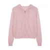 "Rocío Blanco" Cardigan de Punto con Capucha de Lino de Bambú Refrescante, Cubre-traje Delgado de Punto Suelto con Cordón y Cremallera para Protección Solar