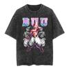 Playera Streetwear Anime Japonés Huo Sombra Dibujos Animados Vintage Lavado Negro Playera para Hombre Algodón Playera Hip-hop Holgada