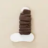 Polainas marrones, calcetines largos de punto para mujer de otoño e invierno con bordes rizados, modernos y elegantes
