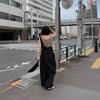 Qianshe Primavera e Verão Novo Estilo Japonês Outdoor Casual Silhueta Irregular Suspensório Calças Casuais Leves Respiráveis para Mulheres