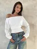 Procesamiento Personalización Suministro Exclusivo Transfronterizo Venta Caliente en Amazon Top de Manga Larga con Cintura Ajustada de un Solo Hombro Camiseta Casual para Mujer