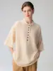 Suéter de punto de cachemira pura con cuello polo, botones al frente, puños enrollados, manga corta, estilo casual para mujer, corte holgado