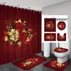 Cortina de Ducha de Tela Impermeable para Dropshipping Transfronterizo Cortina Divisoria de Baño Floral Cortina Barrera de Agua para Ducha Juego de Cuatro Piezas para Baño No Requiere Taladro