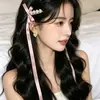 Acessório de Cabelo Korean Style Tecido Estrela Jang Wonyoung Presilha de Cabelo Laço de Cetim Acessório de Cabelo Rosa Recorte Strass Presilha Jacaré
