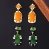 Pendientes Repujados Estilo Chino Nuevo Vintage, Pendientes de Lujo Ligero Estilo Corte Hechos a Mano, Pendientes de Resina con Incrustaciones de Cristal Estilo Étnico
