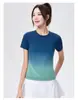 Top Deportivo de Manga Corta con Nuevo Color Degradado Verano 2026 Camiseta de Secado Rápido para Correr, Aeróbicos, Fitness, Ropa de Yoga Ajustada para Mujer