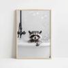Pintura Decorativa de Lienzo con Raccoon Animal Blanco y Negro Bañándose e Inodoros Inodoro Baño Póster sin Marco