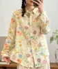 Camisa de Ramio Floral de Manga Larga de Verano para Mujer, Corte Holgado, Adelgazante, Blusa Versátil con Estampado Floral, Venta al por Mayor Transfronteriza