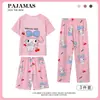 Conjunto de Pijama de Tres Piezas para Niños, Shorts de Manga Corta, Pantalones Largos, Pantalones Casuales Lindos de Dibujos Animados, Ropa para Padres e Hijos, Ropa de Casa para Niños Tallas Mediana y Grande, Moderno