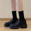 ¡En stock, se envía al instante! Zapatos de Cuero Gruesos Redondos Estilo Retro Británico para Mujer, Mocasines de Plataforma sin Cordones