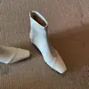 Primeiro Encontro Jifang Head Botas Simples e Finas para Mulheres, Estilo Francês, Delicadas, com Zíper nas Costas, Botas de Inverno de Tricô para Tornozelo