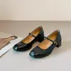 Versión de Piel de Vaca~Zapatos Mary Jane Cuadrados Retro para Mujer, Tacones Altos de Piel Genuina, Hebilla de Una Correa Estilo Francés, Tacón Grueso, Zapatos de Cuero con Suela Gruesa