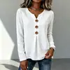 Blusa feminina de manga comprida com botões, franzidos, cor sólida e decote em V, modelagem solta, nova coleção outono 2026, transfronteiriça europeia e americana da Amazon