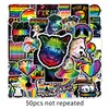 50 Pegatinas de Dibujos Animados Coloridas con Personalidad para Cuadernos DIY, Graffiti para Decorar Patinetas, Coches, Teléfonos y Refrigeradores