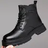 Novos Sapatos Masculinos de Cano Alto de Algodão para Outono e Inverno com Forro de Lã para Aquecimento, Botas Martin Retro para Trabalho Masculino, Sapatos Masculinos de Solado Grosso 2361