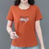 Camiseta moderna de manga corta para mujer, fina de verano, corte holgado, top casual estampado adelgazante, adecuada para madres, versátil y elegante